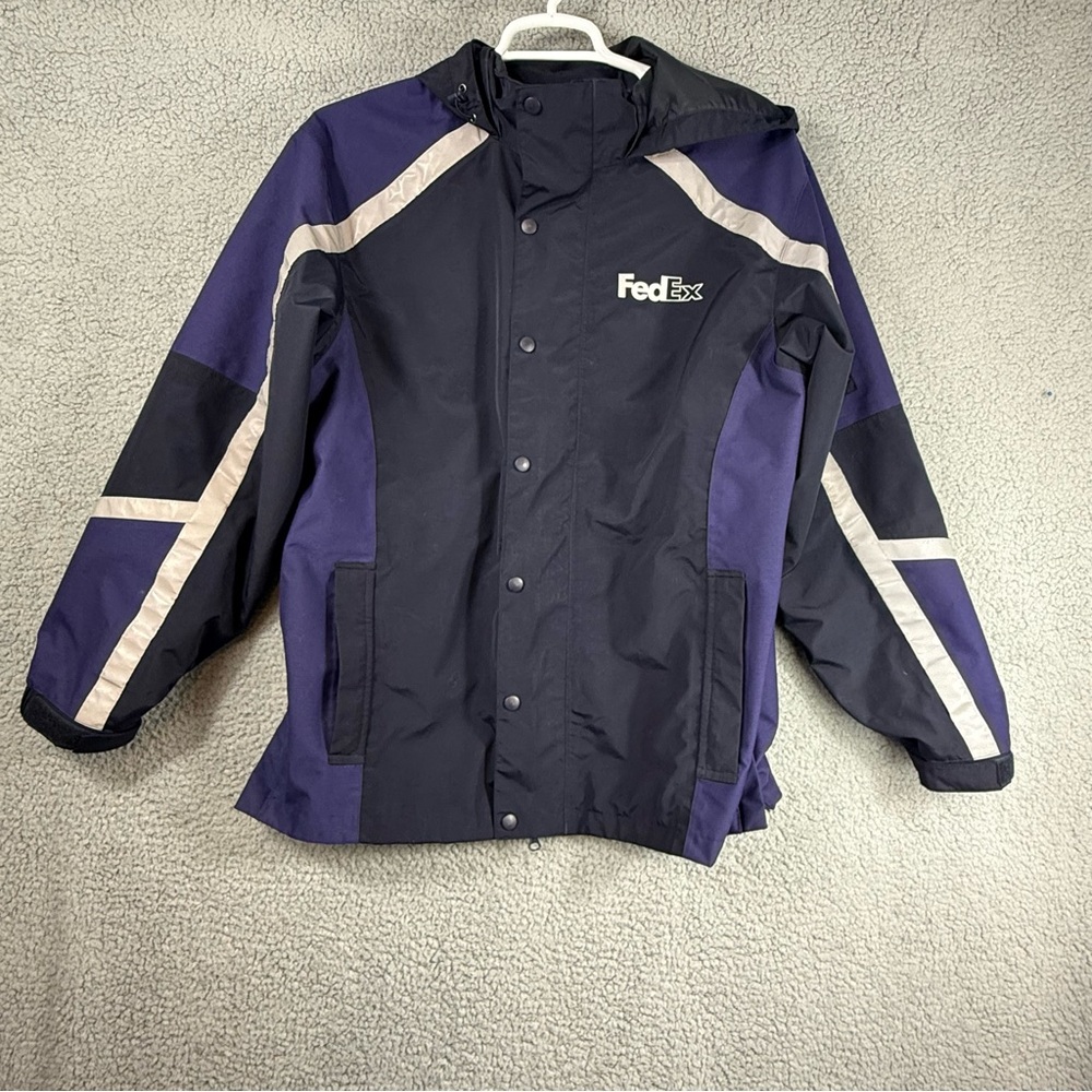 FedEx Black Windbreaker Jacket with Reflective Trim - Picture 4 of 16